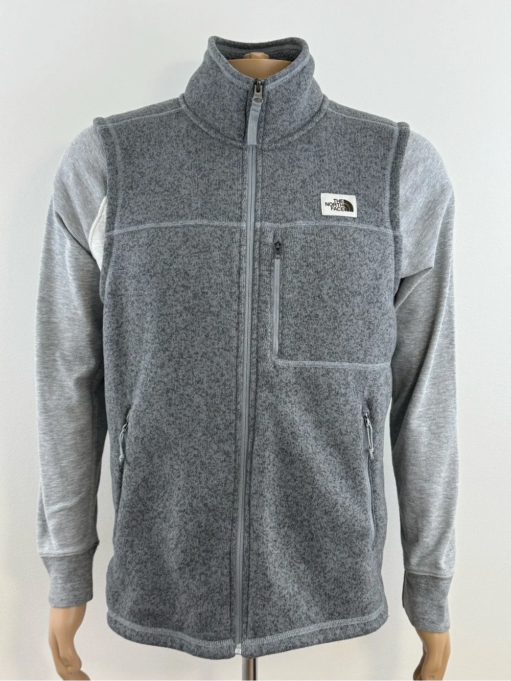 The North Face Men’s Gray Fleece Vest with Zip Pockets, Size Medium